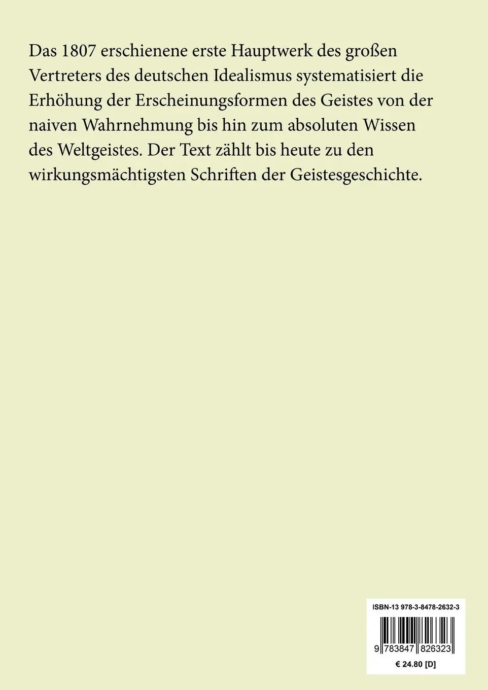 Rückseite: 9783847826323 | Phänomenologie des Geistes (Großdruck) | Georg Wilhelm Friedrich Hegel