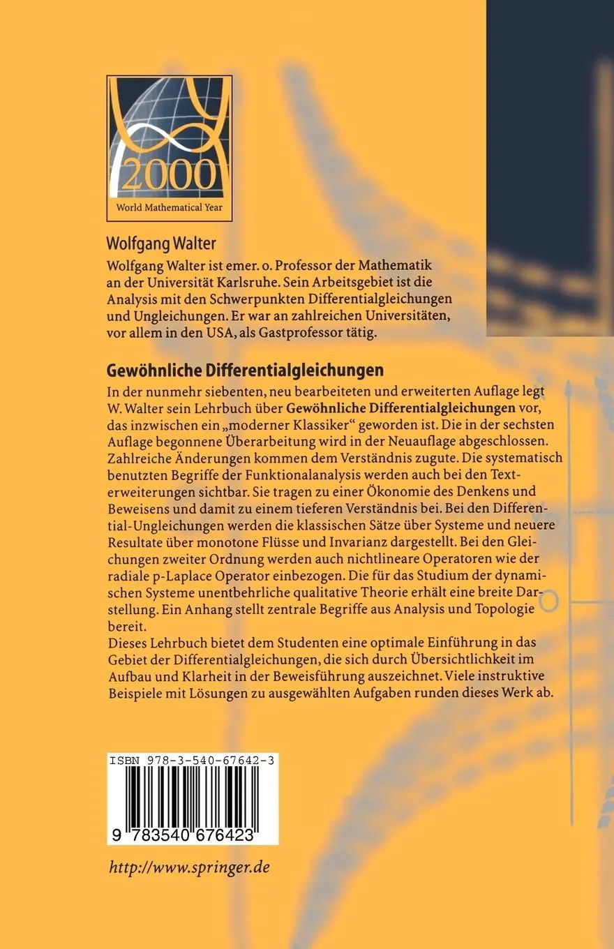 Rückseite: 9783540676423 | Gewöhnliche Differentialgleichungen | Eine Einführung | Walter | Buch