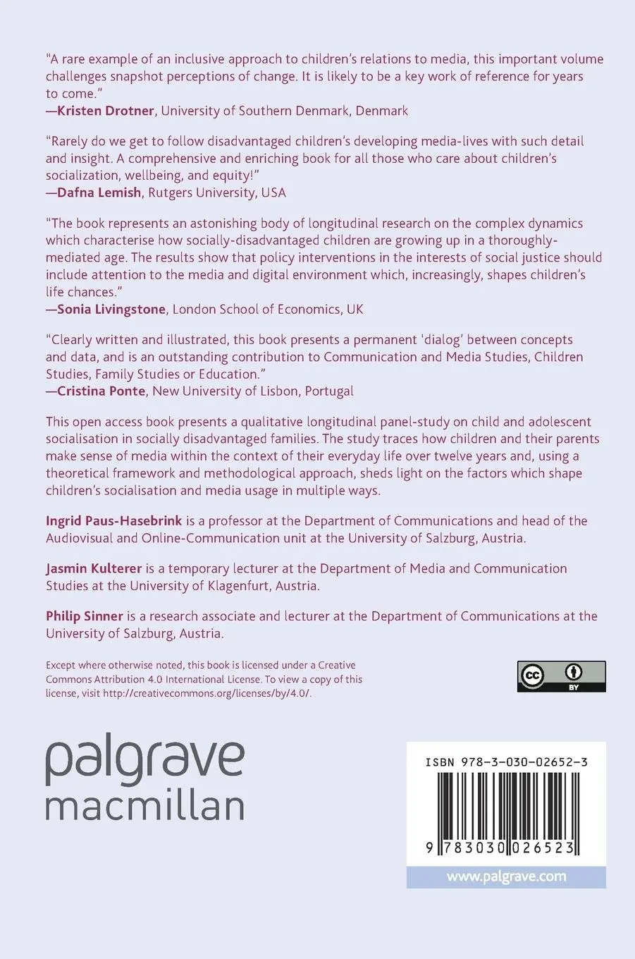Rückseite: 9783030026523 | Social Inequality, Childhood and the Media | Paus-Hasebrink (u. a.)