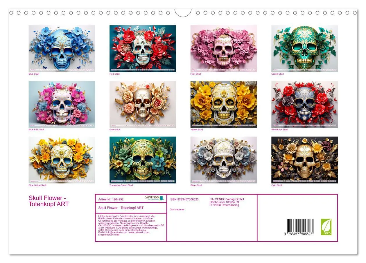 Bild: 9783457506523 | Skull Flower - Totenkopf ART (Wandkalender 2026 DIN A3 quer),...