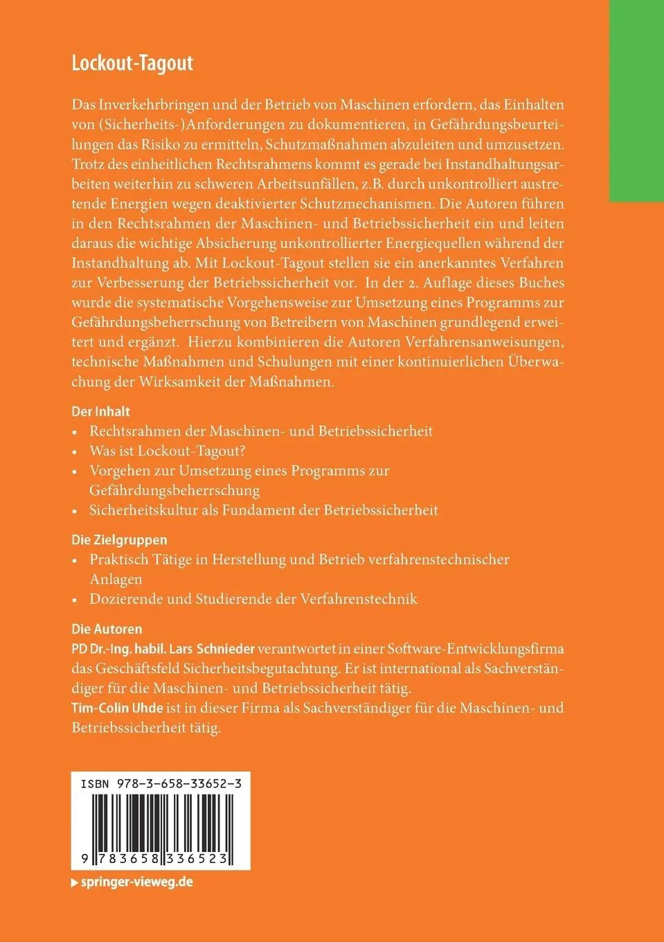 Rückseite: 9783658336523 | Lockout-Tagout | Tim-Colin Uhde (u. a.) | Taschenbuch | x | Deutsch