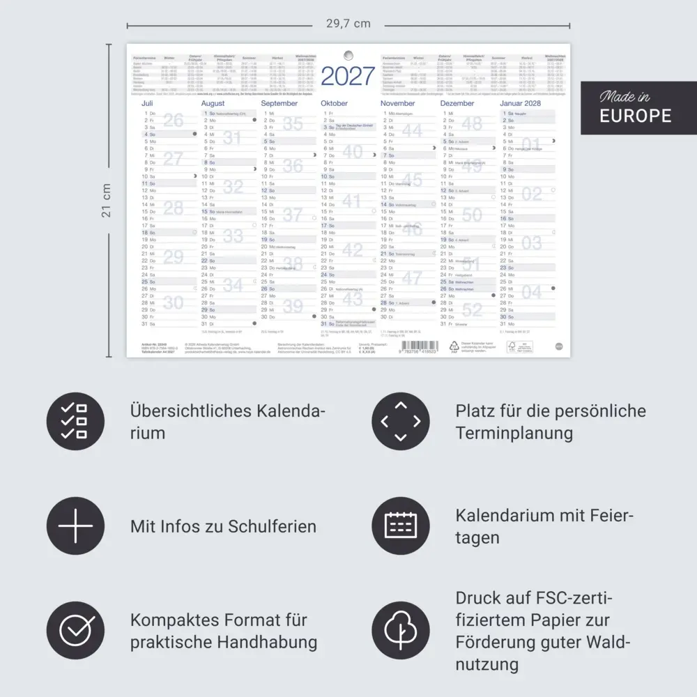 Bild: 9783756416523 | Tafelkalender A4 2027 | Kalender | Loseblatt-Ausgabe | 2 S. | Deutsch