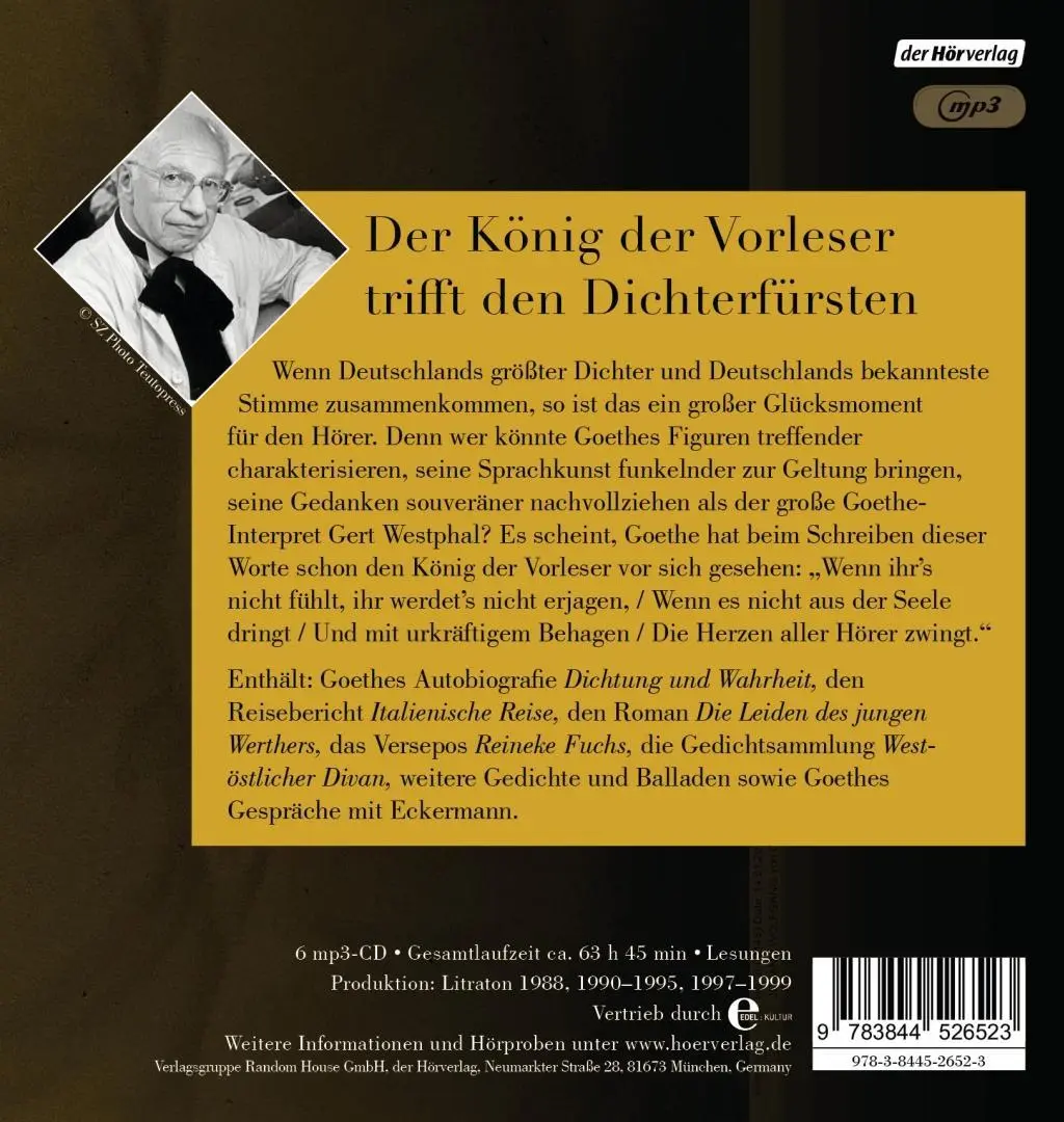 Bild: 9783844526523 | Gert Westphal liest Johann Wolfgang von Goethe | Goethe | MP3 | 2017