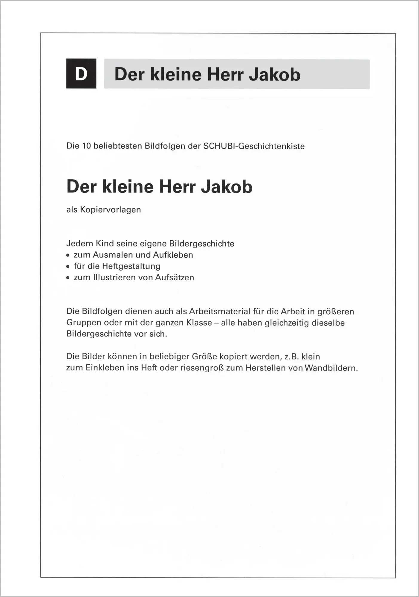 Bild: 9783898916523 | Der kleine Herr Jakob. Kopiervorlagen | Kopiervorlagen | Press | Buch