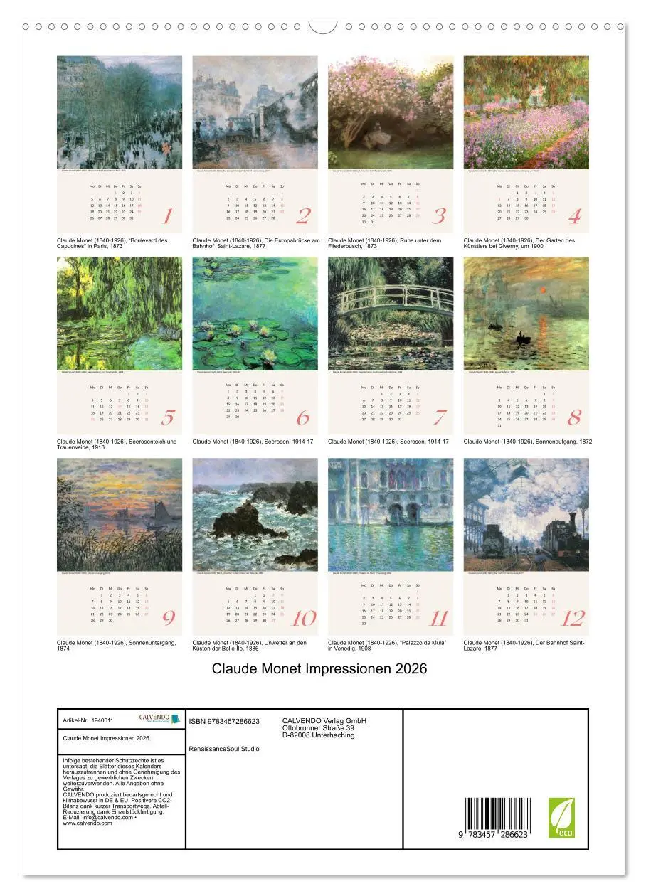 Bild: 9783457286623 | Claude Monet Impressionen 2026 (hochwertiger Premium Wandkalender...