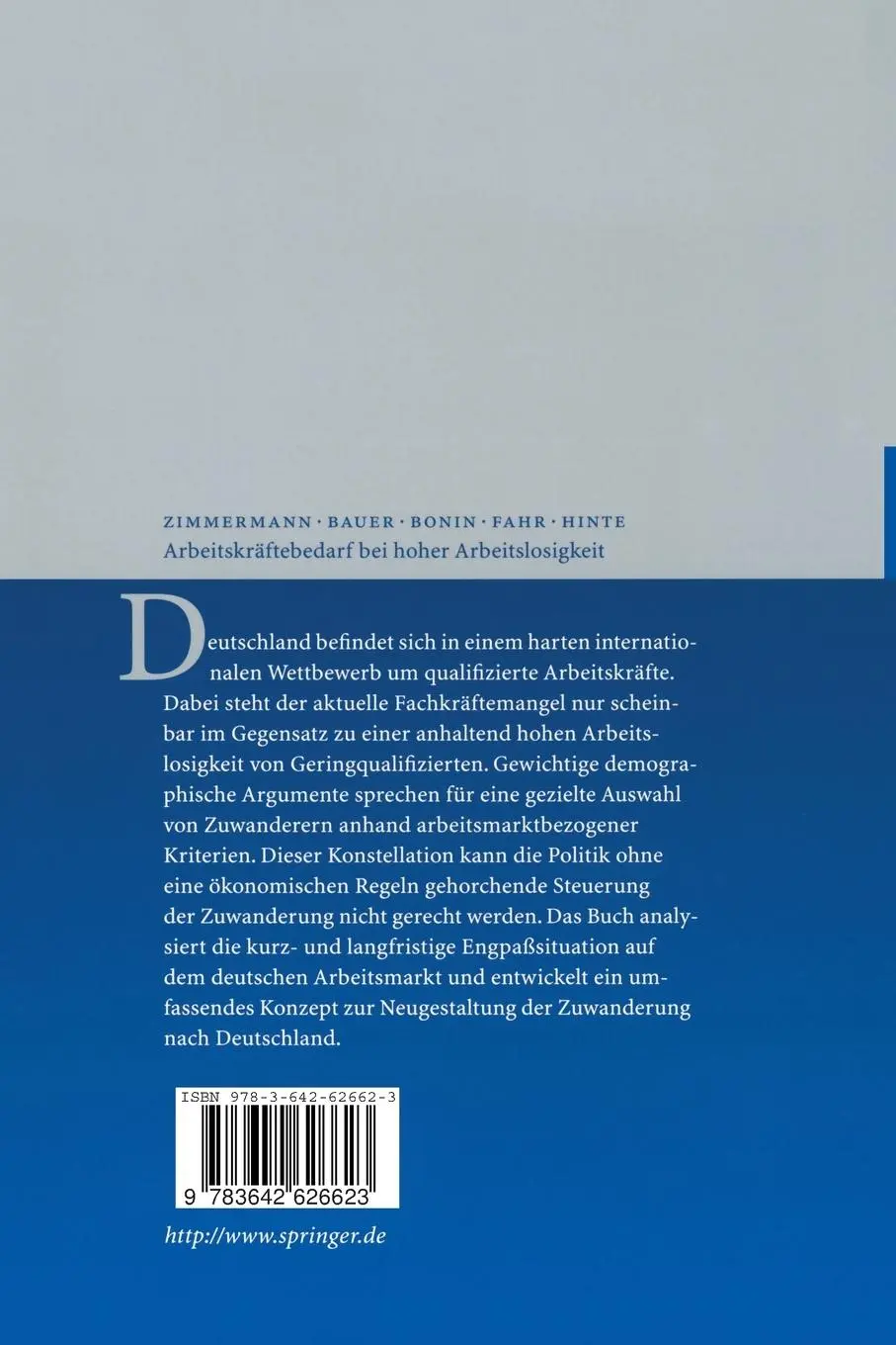 Rückseite: 9783642626623 | Arbeitskräftebedarf bei hoher Arbeitslosigkeit | Zimmermann (u. a.)
