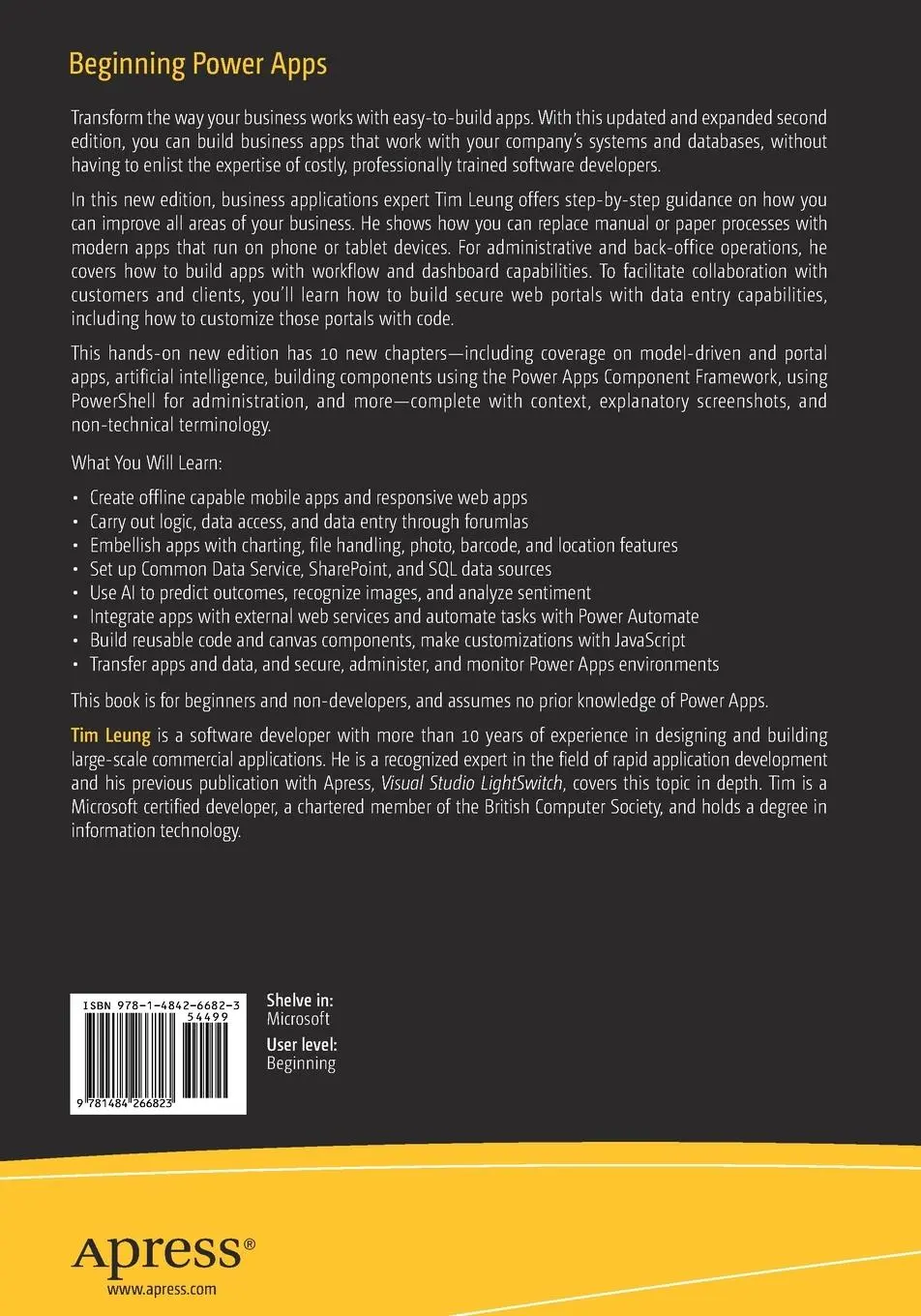 Rückseite: 9781484266823 | Beginning Power Apps | Tim Leung | Taschenbuch | xxxv | Englisch