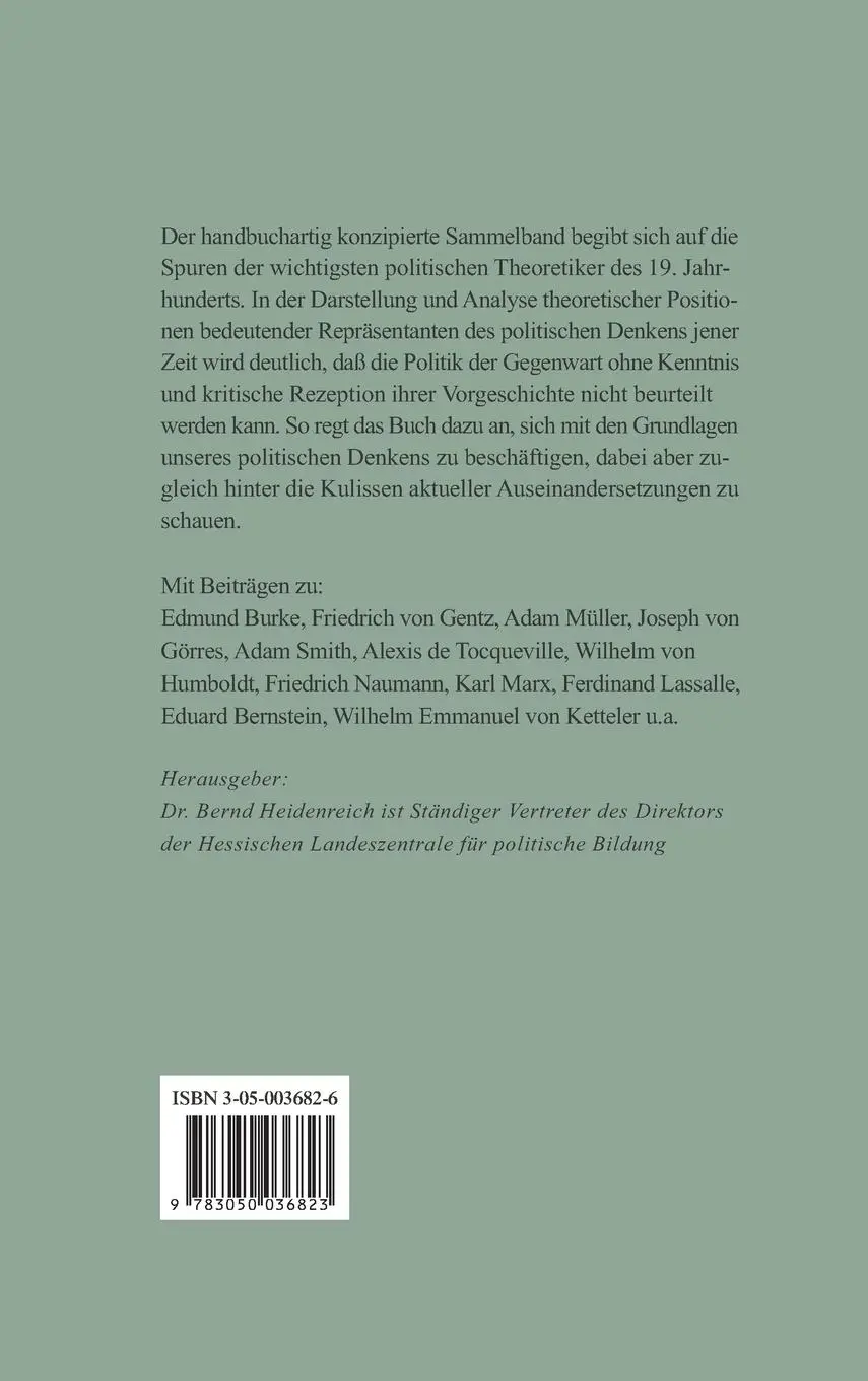 Rückseite: 9783050036823 | Politische Theorien des 19. Jahrhunderts | Bernd Heidenreich | Buch