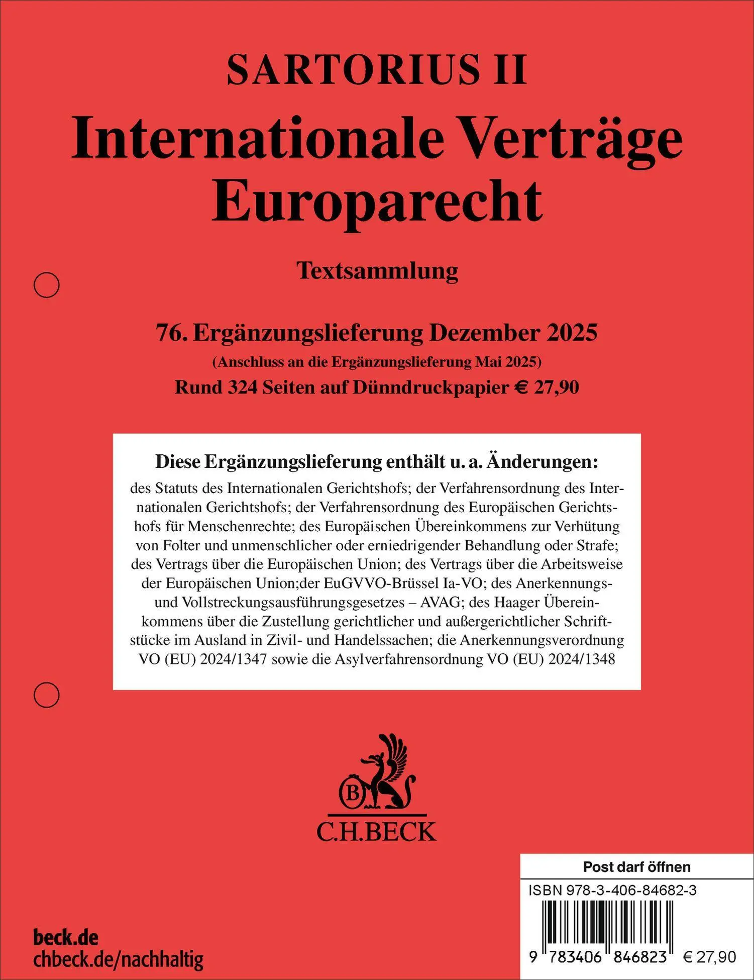 Cover: 9783406846823 | Sartorius II. Internationale Verträge, Europarecht 76....