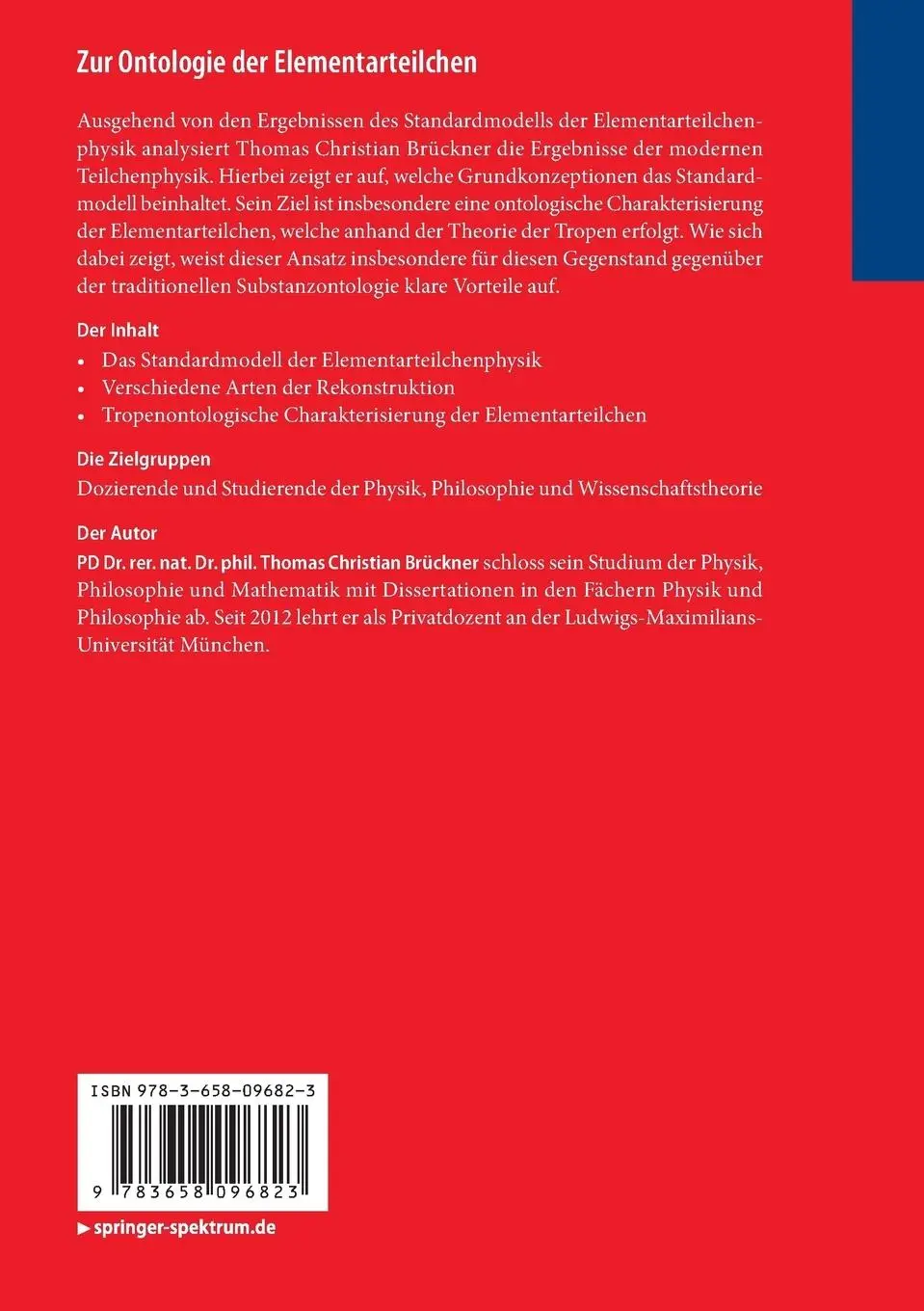 Rückseite: 9783658096823 | Zur Ontologie der Elementarteilchen | Thomas Christian Brückner | Buch