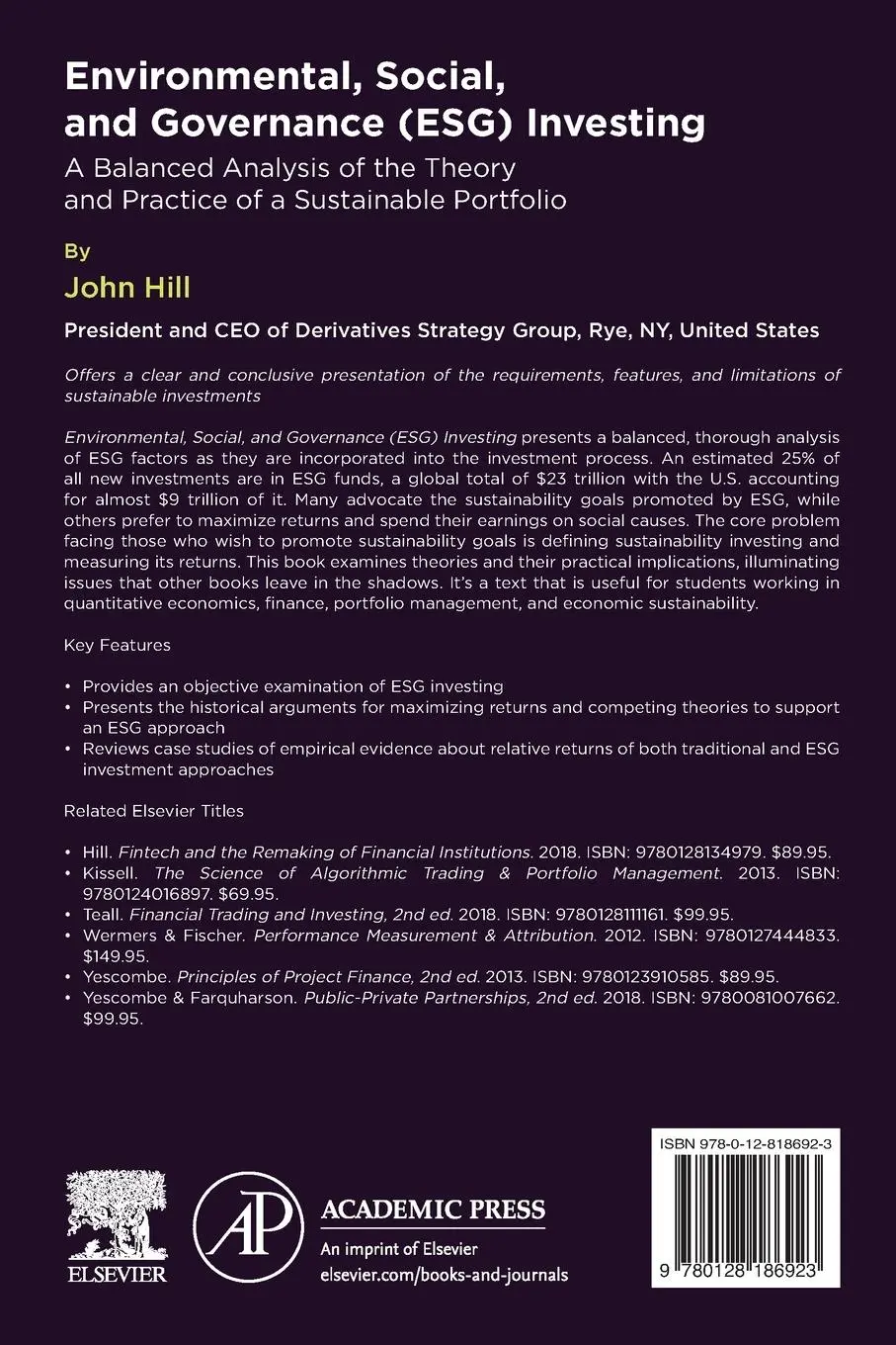 Rückseite: 9780128186923 | Environmental, Social, and Governance (ESG) Investing | John Hill