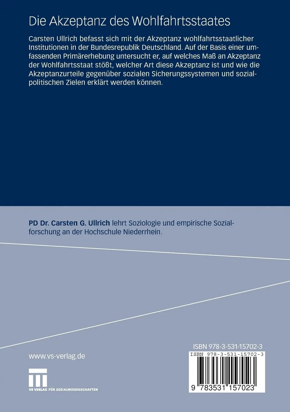 Rückseite: 9783531157023 | Die Akzeptanz des Wohlfahrtsstaates | Carsten Ullrich | Taschenbuch