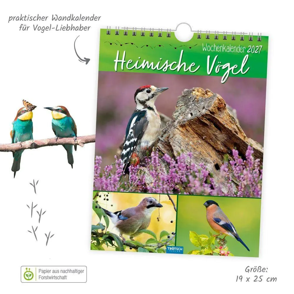 Bild: 9783988027023 | TRÖTSCH - Wochenkalender zum Hängen Heimische Vögel 2027 | KG | 108 S.