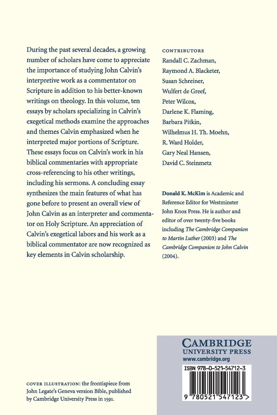 Rückseite: 9780521547123 | Calvin and the Bible | Donald K. Mckim | Taschenbuch | Englisch | 2006