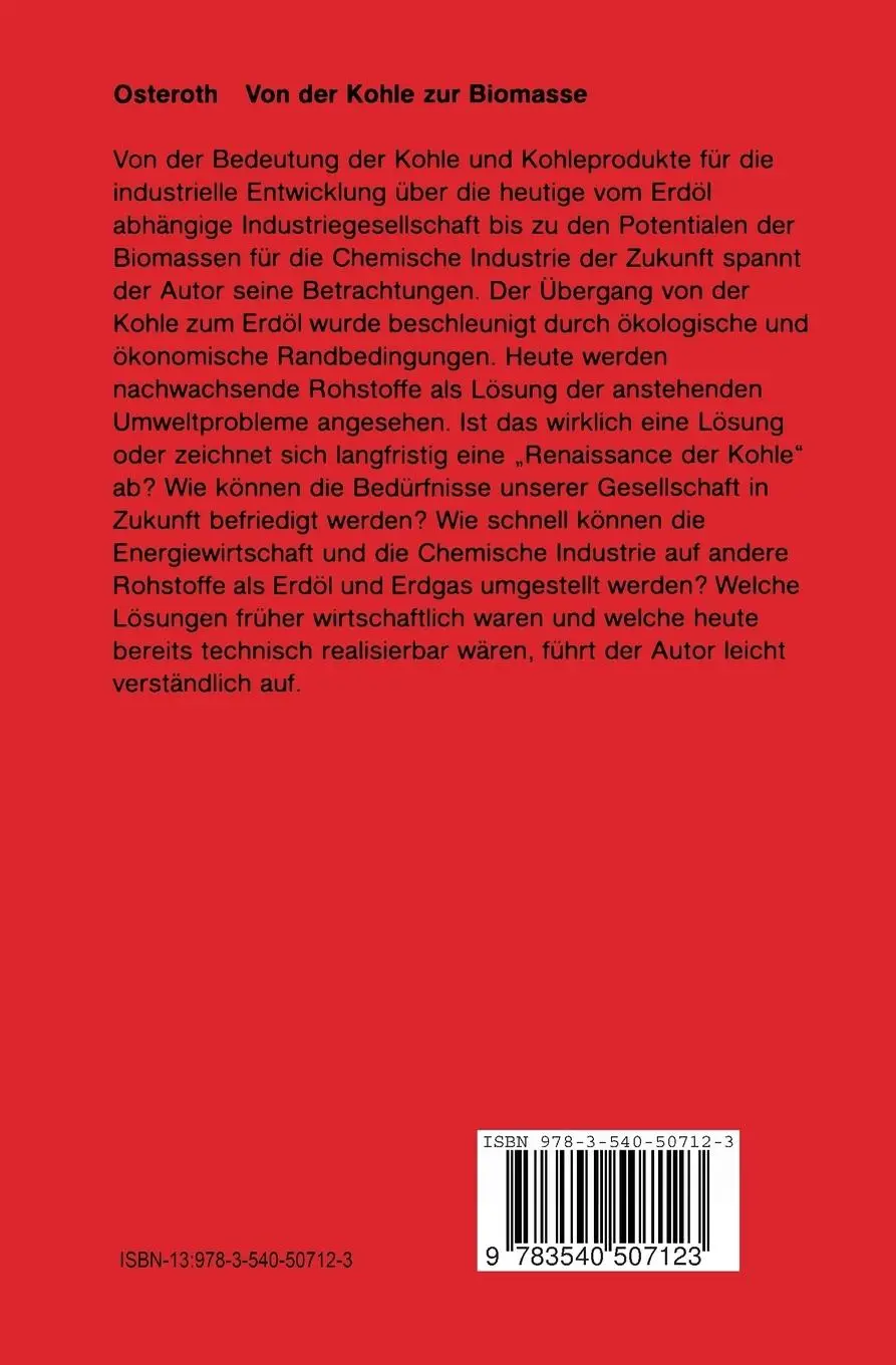 Rückseite: 9783540507123 | Von der Kohle zur Biomasse | Dieter Osteroth | Taschenbuch | xii