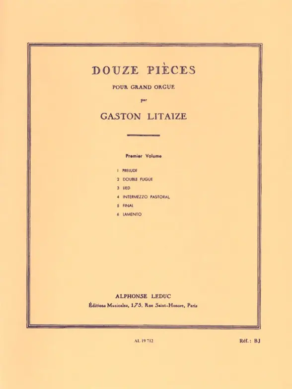 Cover: 9790046197123 | 12 pièces vol.1 (nos.1-6) pour orgue | Gaston Litaize | Buch