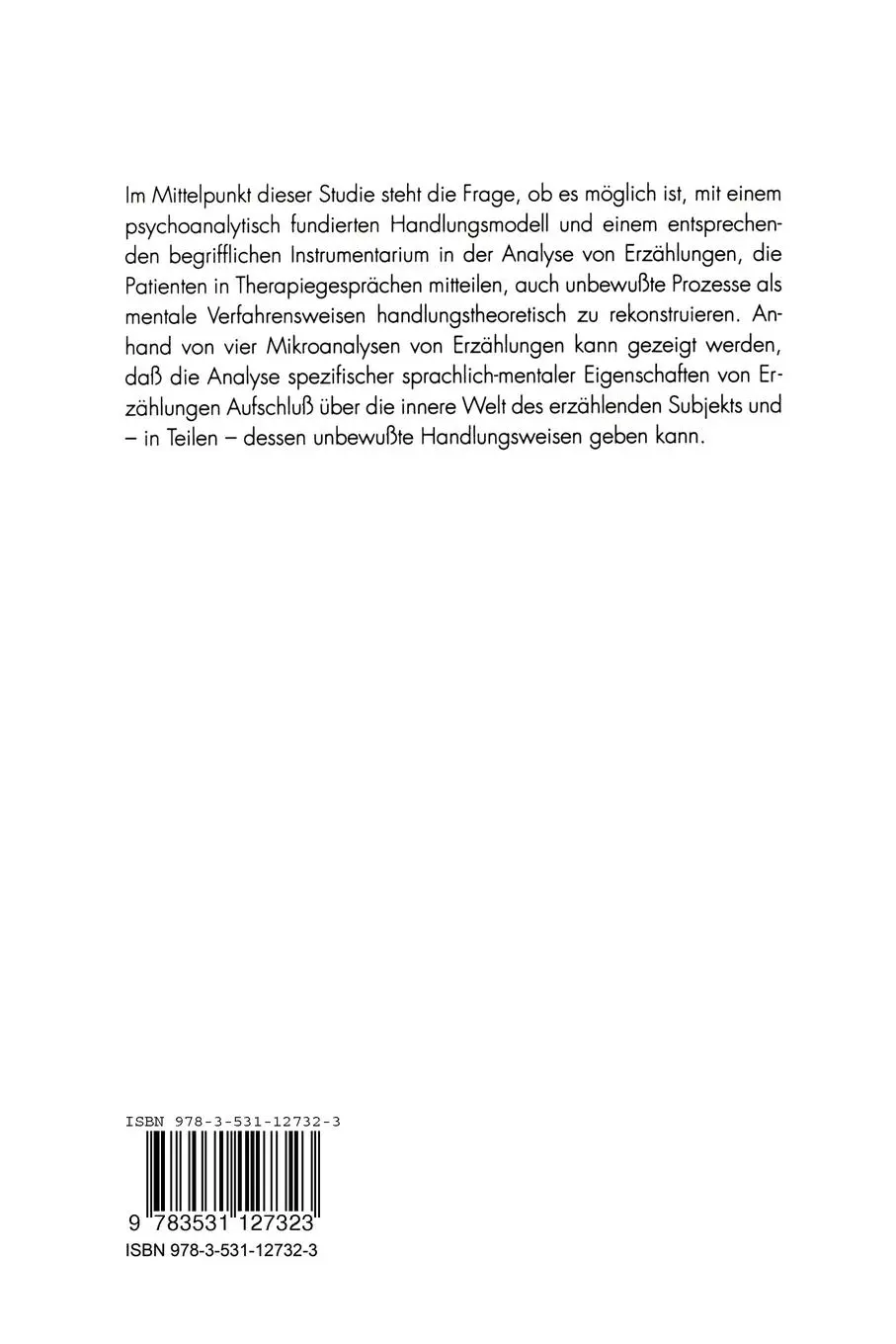 Rückseite: 9783531127323 | Erzählen in der Therapie | Barbara Eisenmann | Taschenbuch | 225 S.