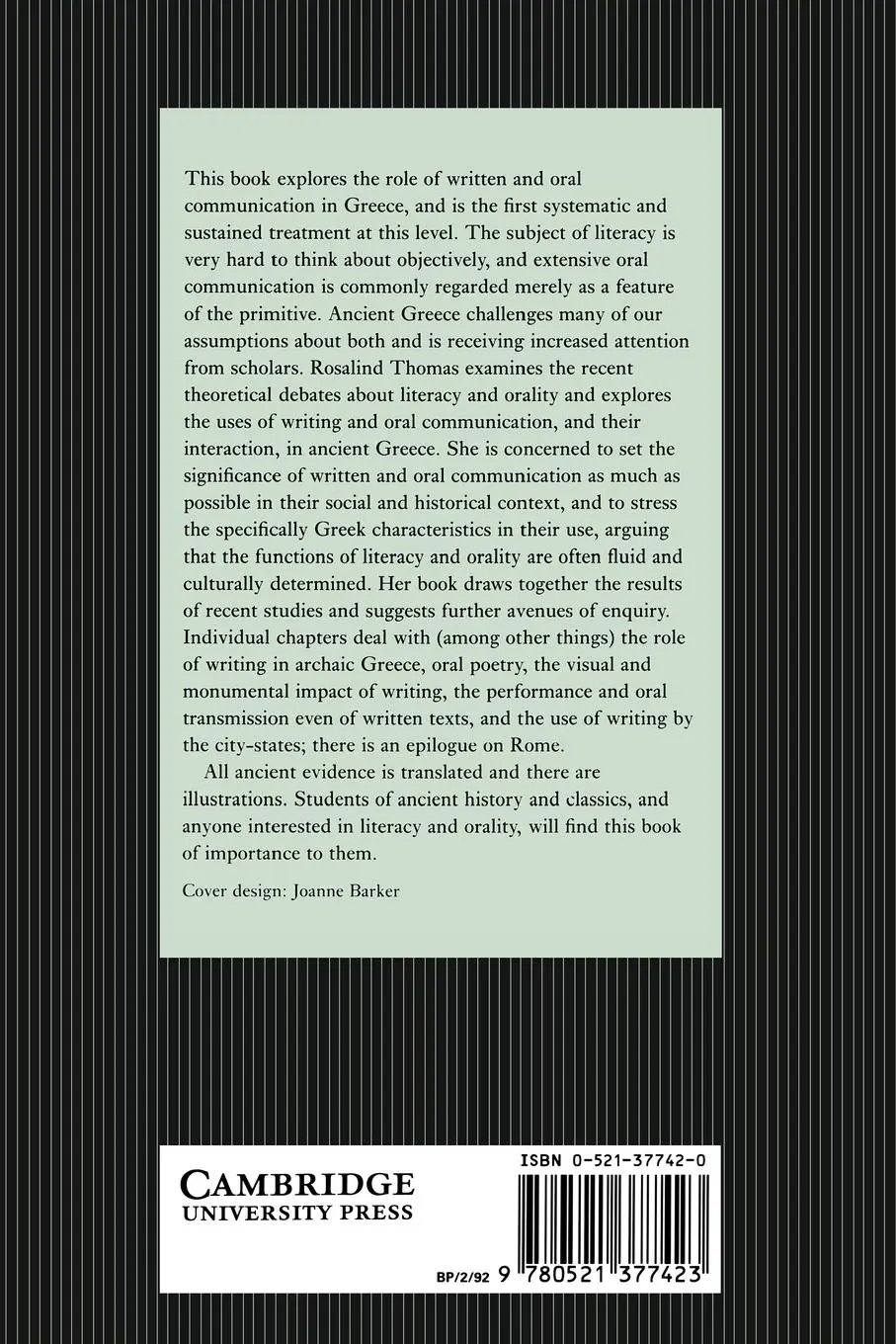 Rückseite: 9780521377423 | Literacy and Orality in Ancient Greece | Rosalind Thomas | Taschenbuch