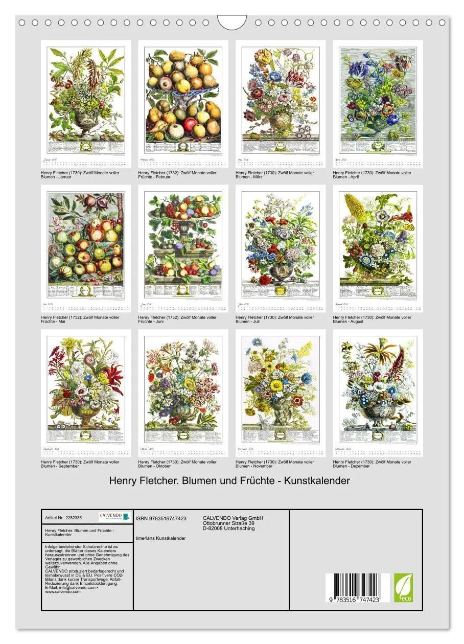 Bild: 9783516747423 | Henry Fletcher. Blumen und Früchte - Kunstkalender (Wandkalender...