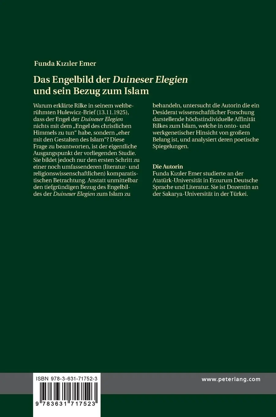 Rückseite: 9783631717523 | Das Engelbild der «Duineser Elegien» und sein Bezug zum Islam | Emer