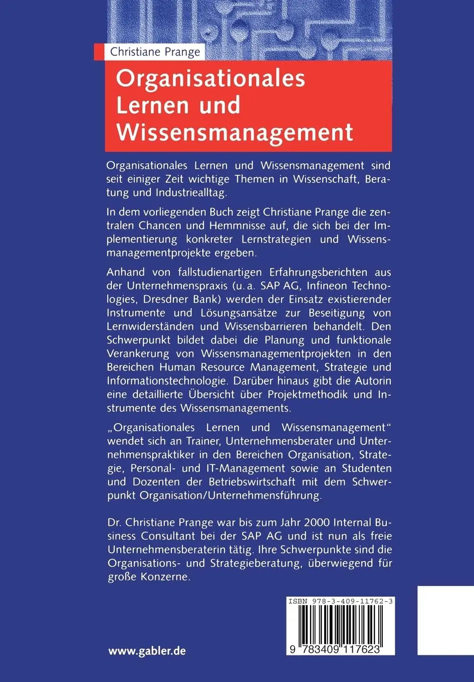 Rückseite: 9783409117623 | Organisationales Lernen und Wissensmanagement | Christiane Prange