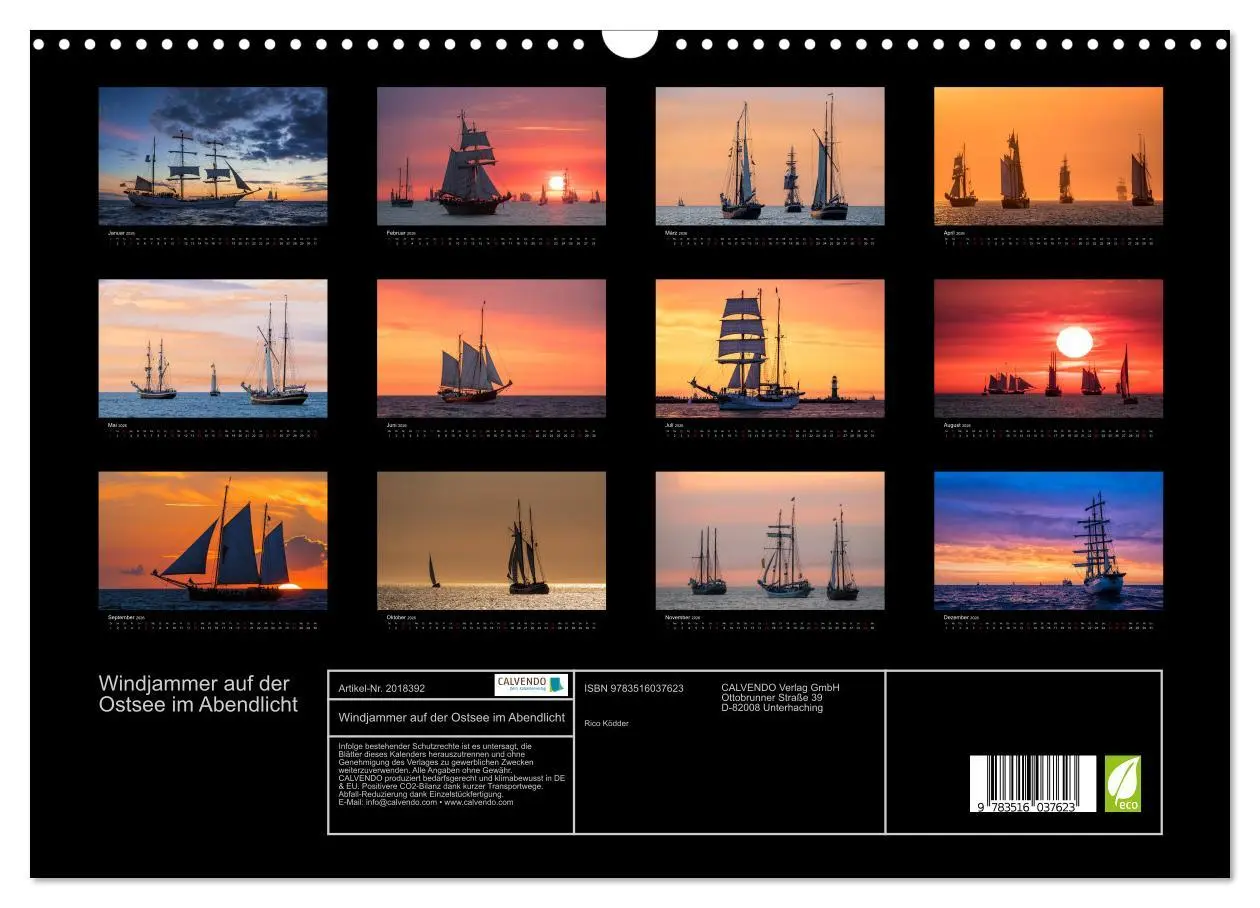 Bild: 9783516037623 | Windjammer auf der Ostsee im Abendlicht (Wandkalender 2026 DIN A3...