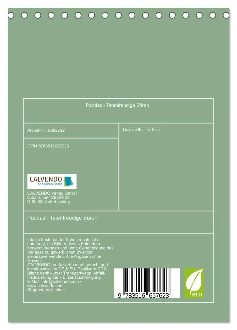 Bild: 9783516657623 | Pandas - Tatenfreudige Bären (Tischkalender 2026 DIN A5 hoch),...