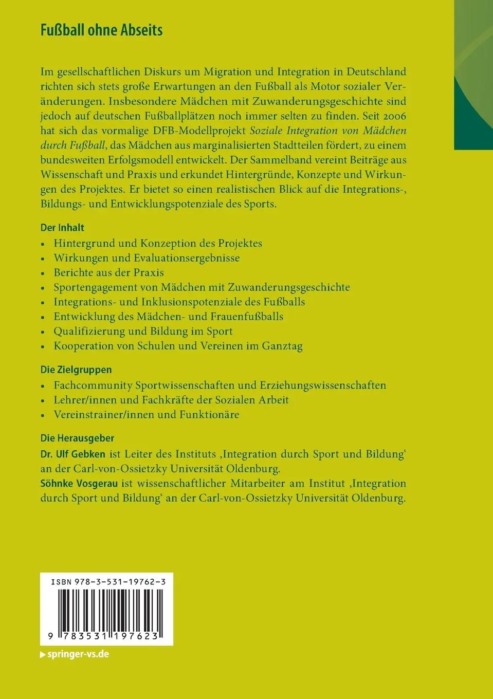 Rückseite: 9783531197623 | Fußball ohne Abseits | Ulf Gebken (u. a.) | Taschenbuch | viii | 2014