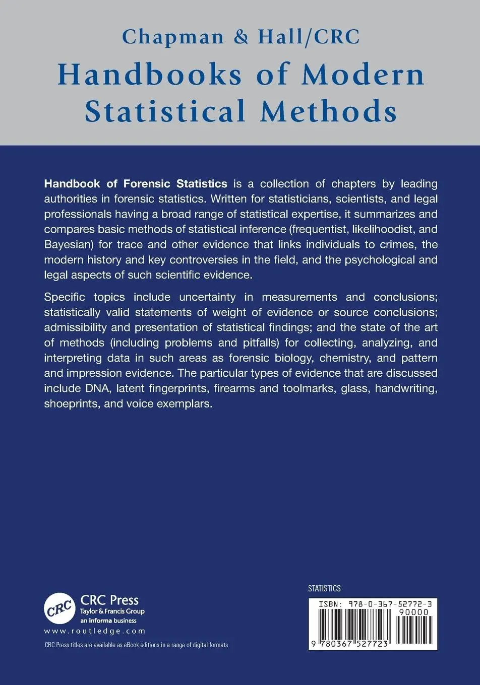 Rückseite: 9780367527723 | Handbook of Forensic Statistics | David L. Banks (u. a.) | Taschenbuch