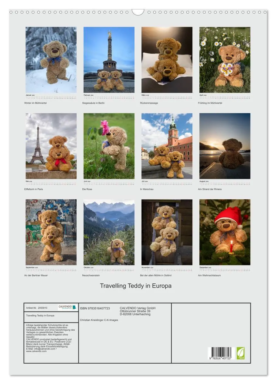 Bild: 9783516407723 | Travelling Teddy in Europa (Wandkalender 2026 DIN A2 hoch),...