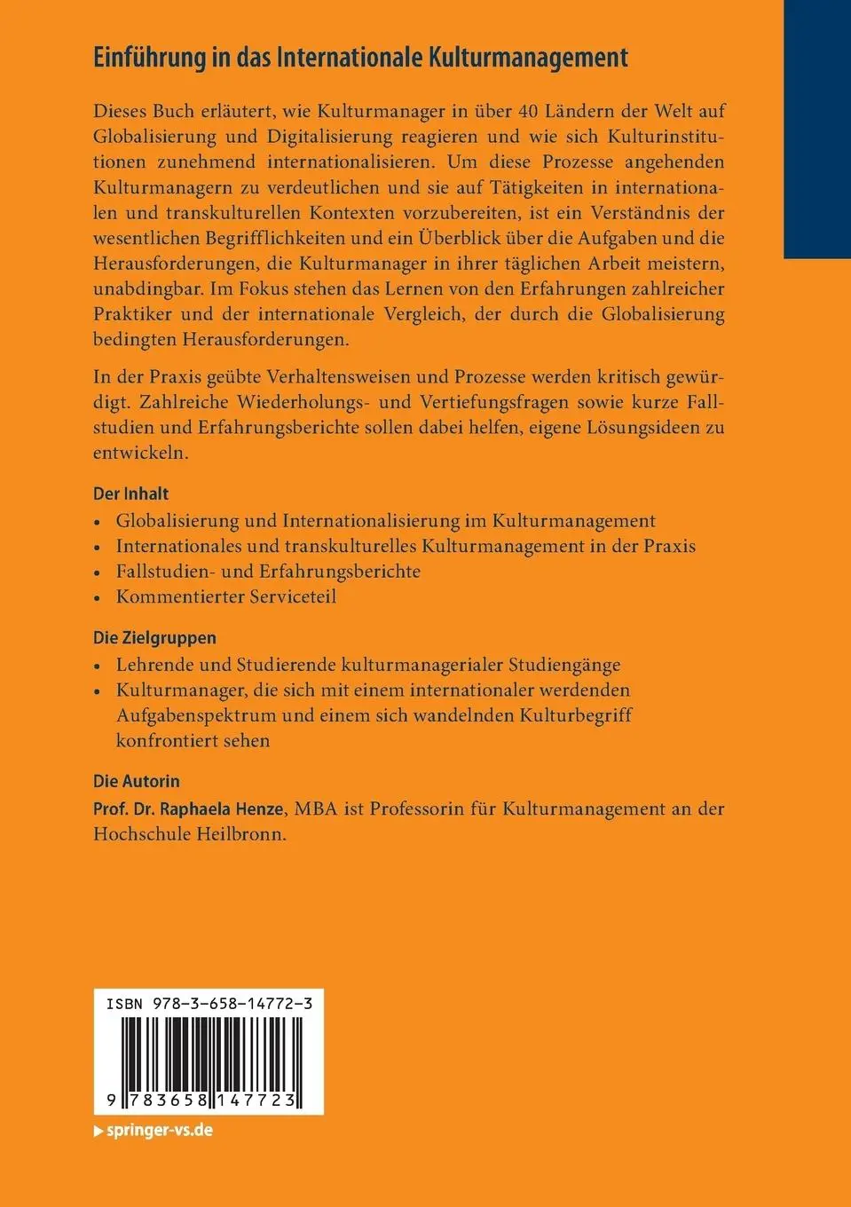 Rückseite: 9783658147723 | Einführung in das Internationale Kulturmanagement | Raphaela Henze