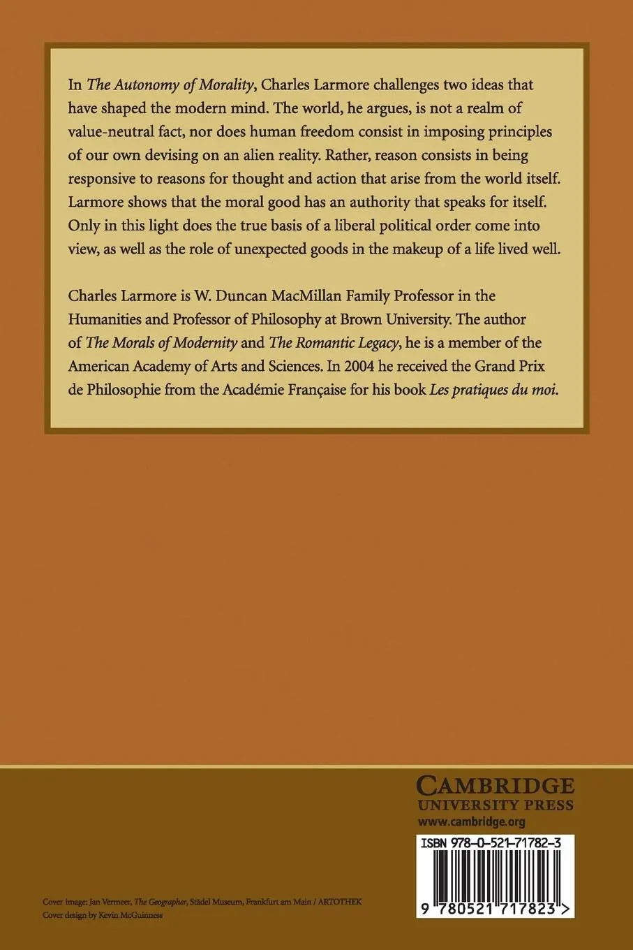 Rückseite: 9780521717823 | The Autonomy of Morality | Charles Larmore | Taschenbuch | Englisch