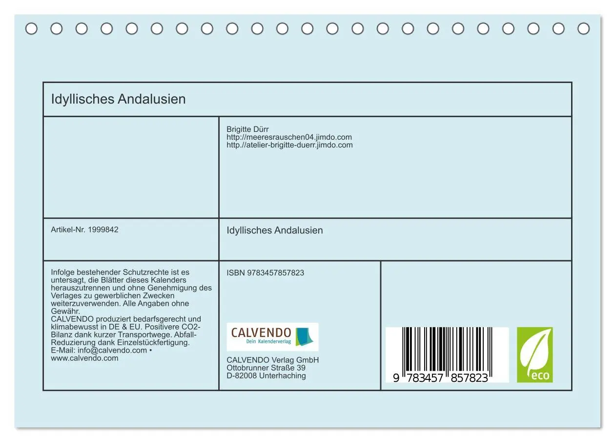 Bild: 9783457857823 | Idyllisches Andalusien (Tischkalender 2026 DIN A5 quer), CALVENDO...