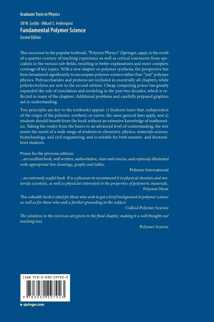 Rückseite: 9783030297923 | Fundamental Polymer Science | Mikael S. Hedenqvist (u. a.) | Buch
