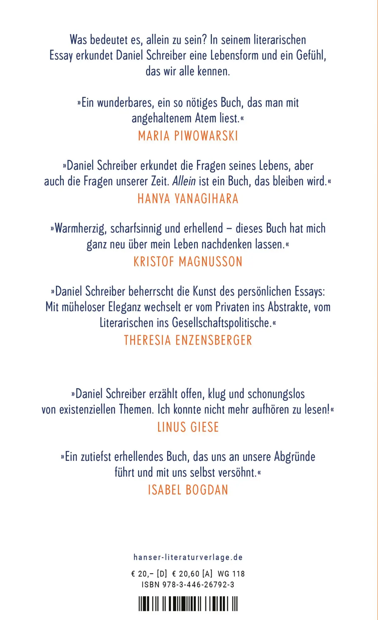 Bild: 9783446267923 | Allein | Daniel Schreiber | Buch | 160 S. | Deutsch | 2021