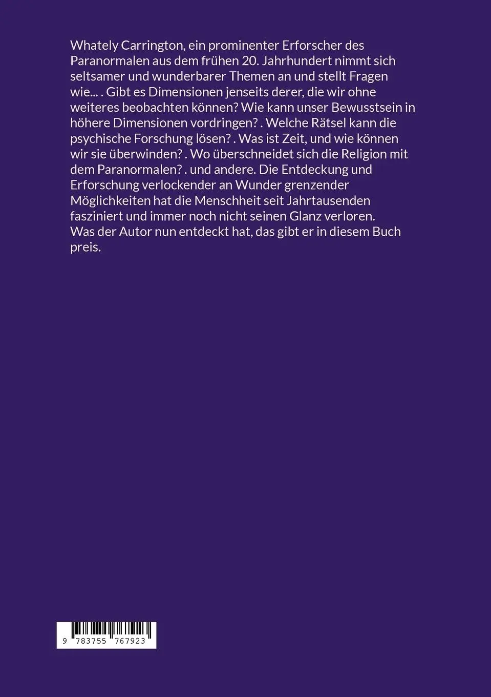 Rückseite: 9783755767923 | Die vierte Dimension | Walter Whately Carington | Taschenbuch | 104 S.