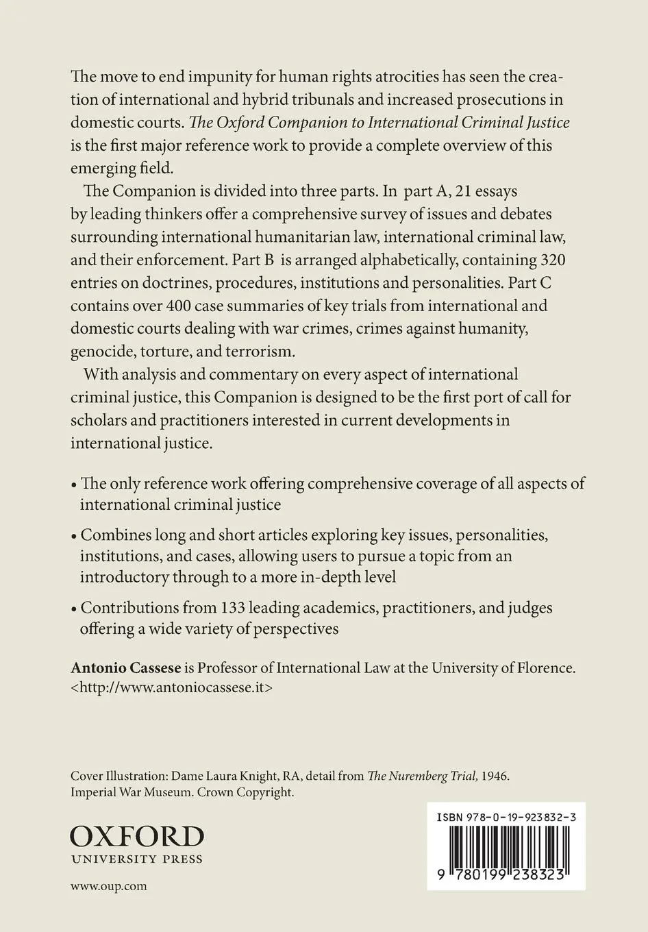 Rückseite: 9780199238323 | The Oxford Companion to International Criminal Justice | Cassese
