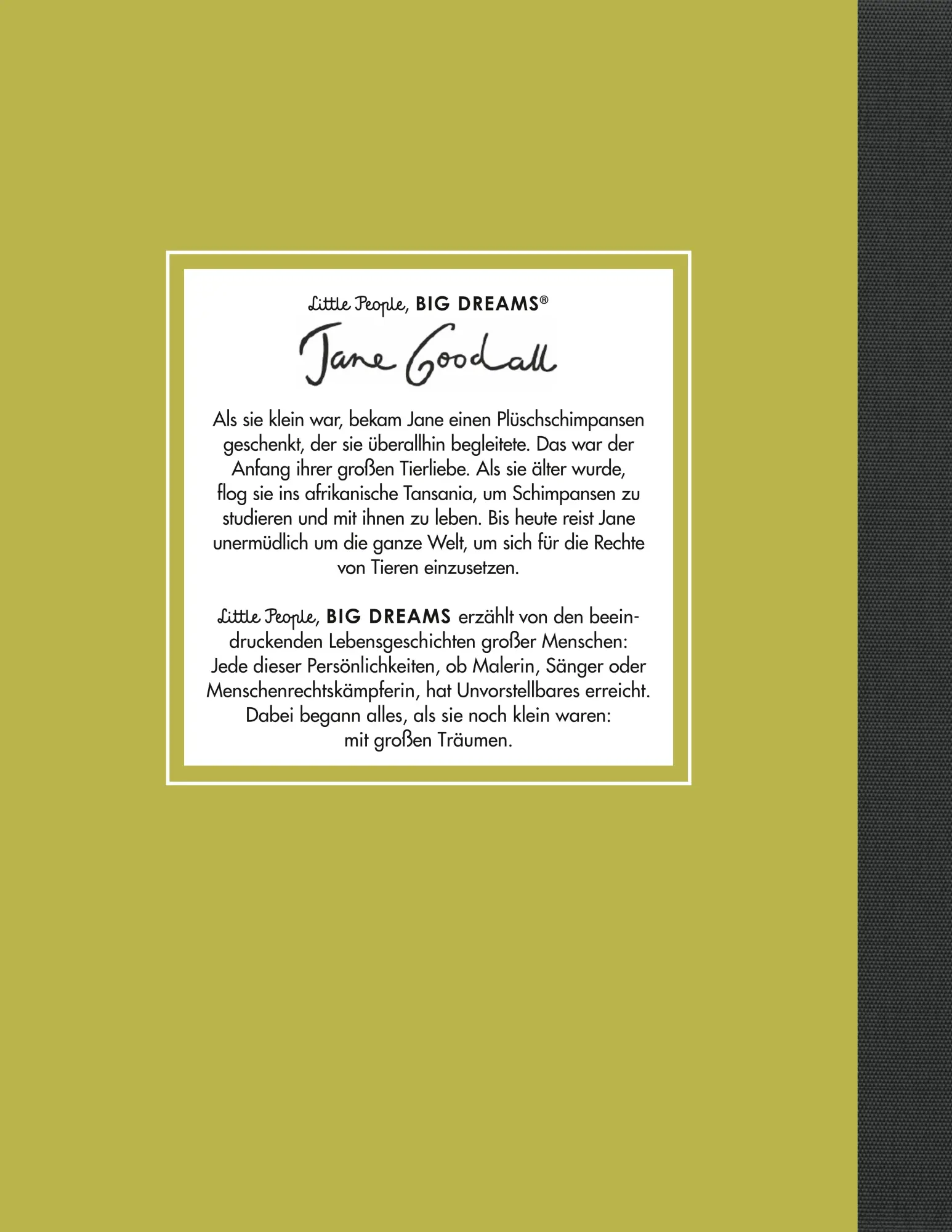 Rückseite: 9783458178323 | Jane Goodall | Little People, Big Dreams. Deutsche Ausgabe | Vegara