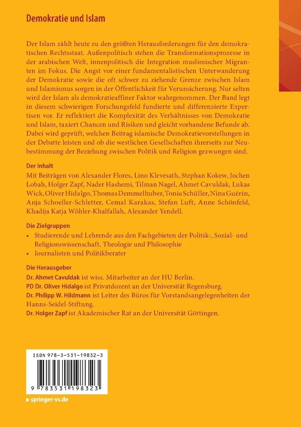 Rückseite: 9783531198323 | Demokratie und Islam | Theoretische und empirische Studien | Buch | xi