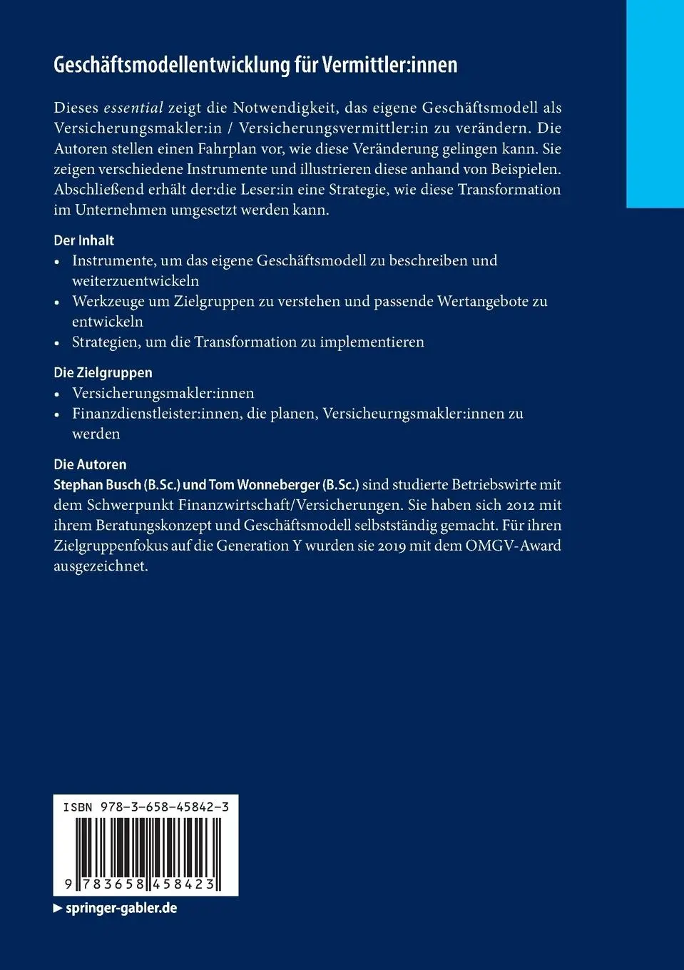 Rückseite: 9783658458423 | Geschäftsmodellentwicklung für Vermittler:innen | Wonneberger (u. a.)