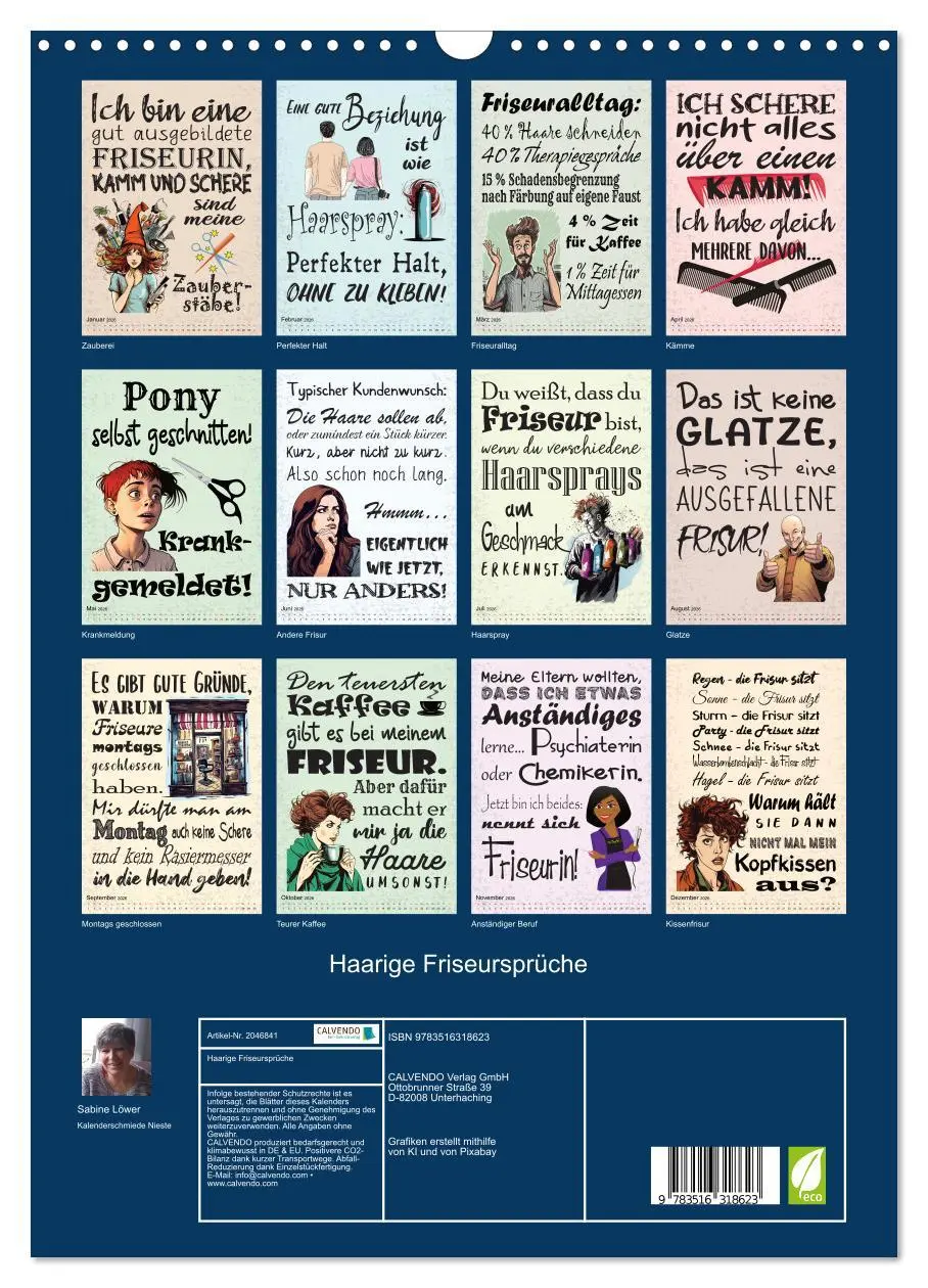 Bild: 9783516318623 | Haarige Friseursprüche (Wandkalender 2026 DIN A3 hoch), CALVENDO...