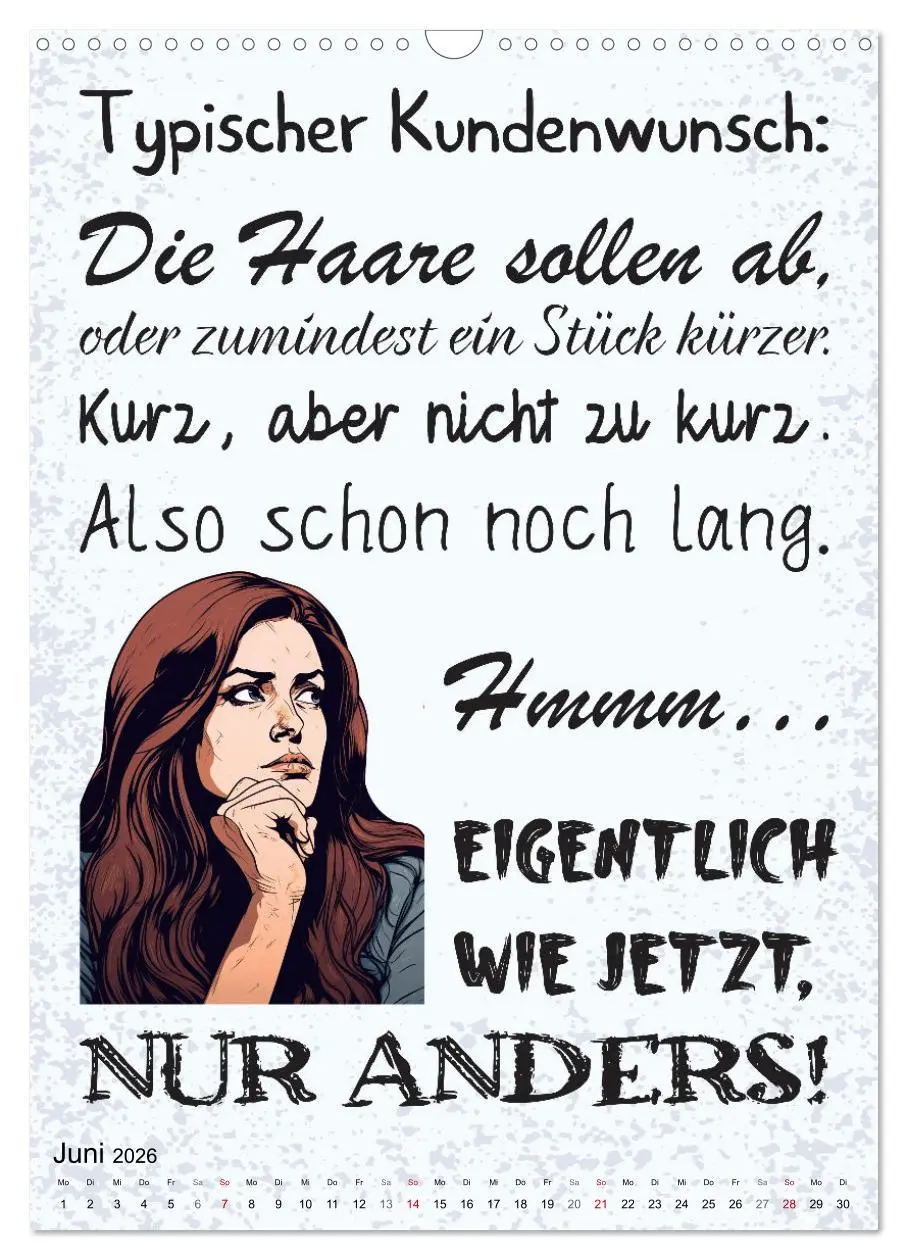 Bild: 9783516318623 | Haarige Friseursprüche (Wandkalender 2026 DIN A3 hoch), CALVENDO...