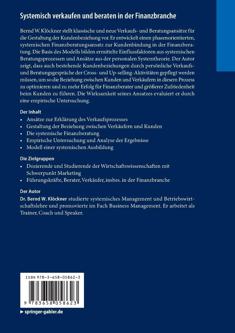 Rückseite: 9783658058623 | Systemisch verkaufen und beraten in der Finanzbranche | Klöckner | xx