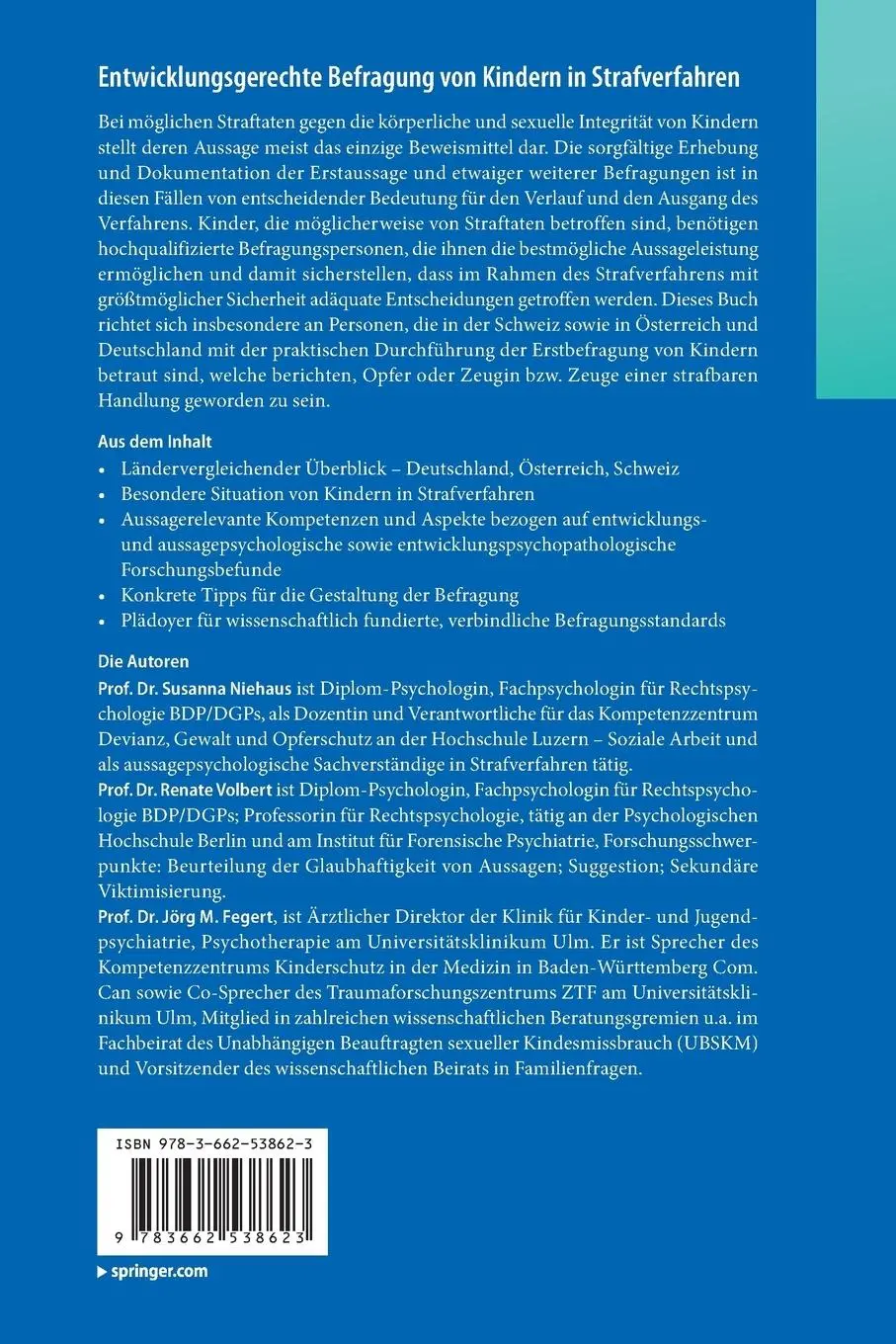 Rückseite: 9783662538623 | Entwicklungsgerechte Befragung von Kindern in Strafverfahren | Buch