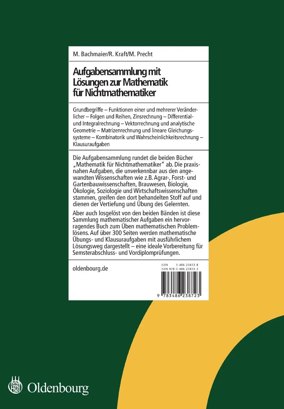 Rückseite: 9783486238723 | Aufgabensammlung mit Lösungen zur Mathematik für Nichtmathematiker