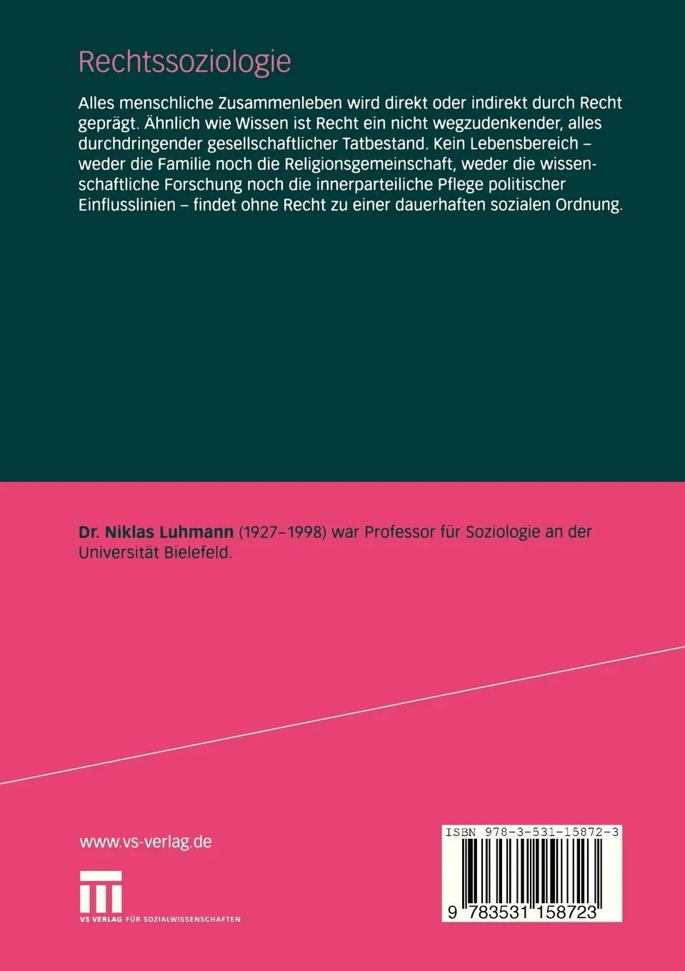 Rückseite: 9783531158723 | Rechtssoziologie | Niklas Luhmann | Taschenbuch | vii | Deutsch | 2008