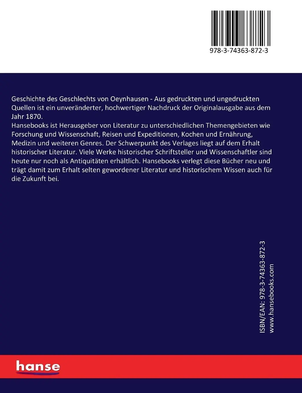 Rückseite: 9783743638723 | Geschichte des Geschlechts von Oeynhausen | Julius Oeynhausen | Buch