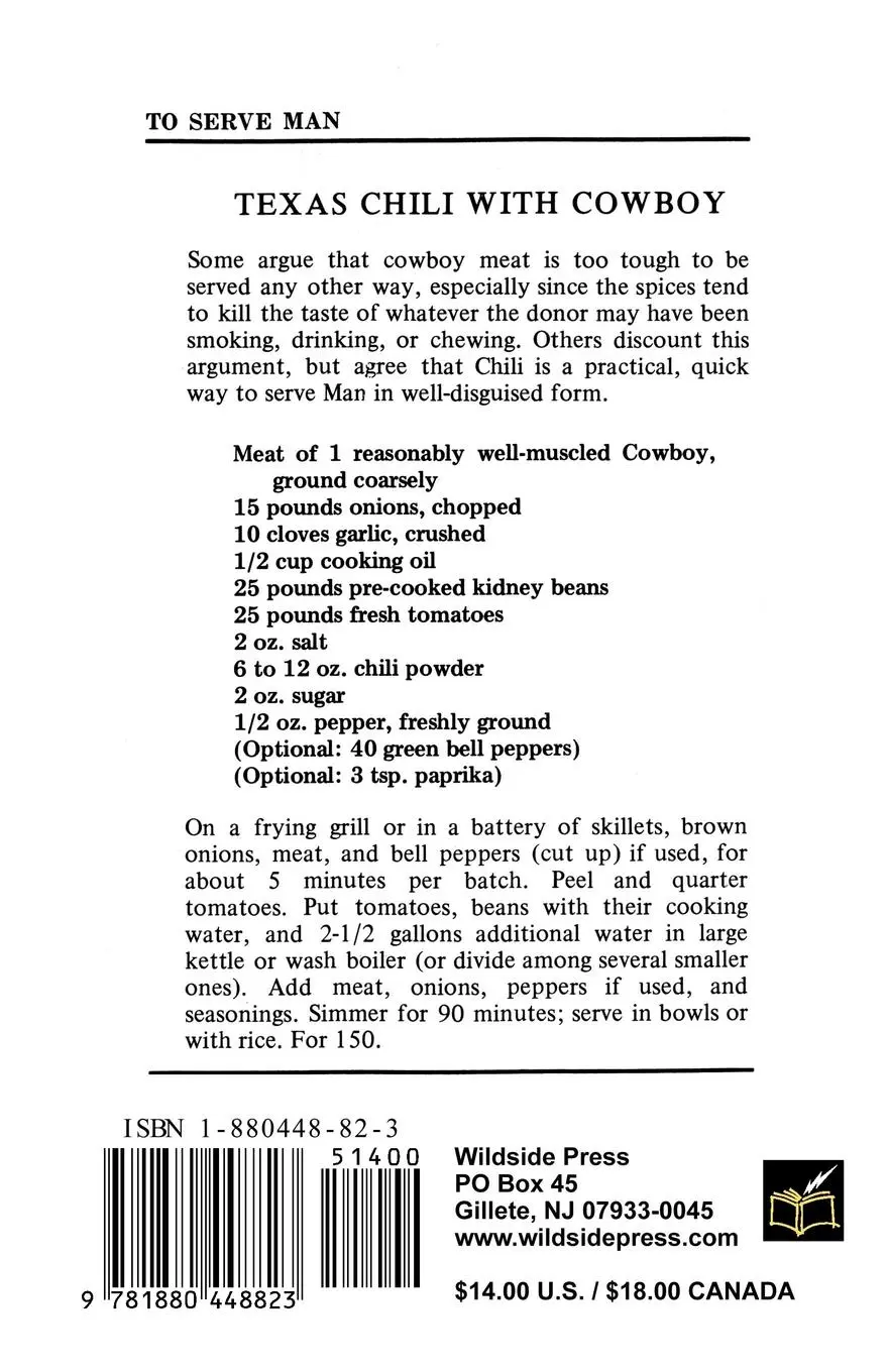 Rückseite: 9781880448823 | To Serve Man | A Cookbook for People | Karl Wurf | Taschenbuch | 1976