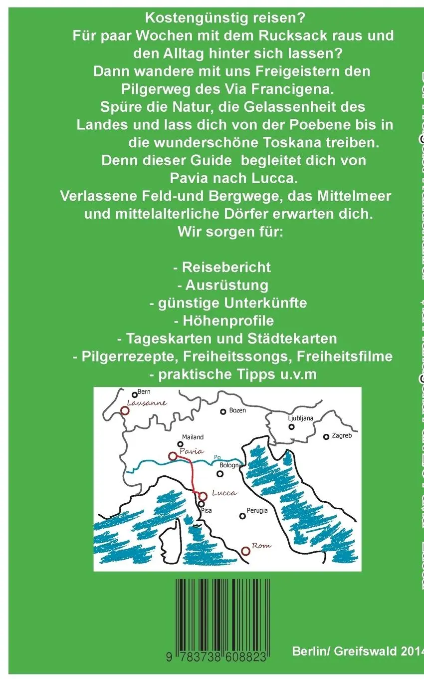 Rückseite: 9783738608823 | Der Freigeist Wanderführer | Via Francigena Pavia - Lucca Part 2/3