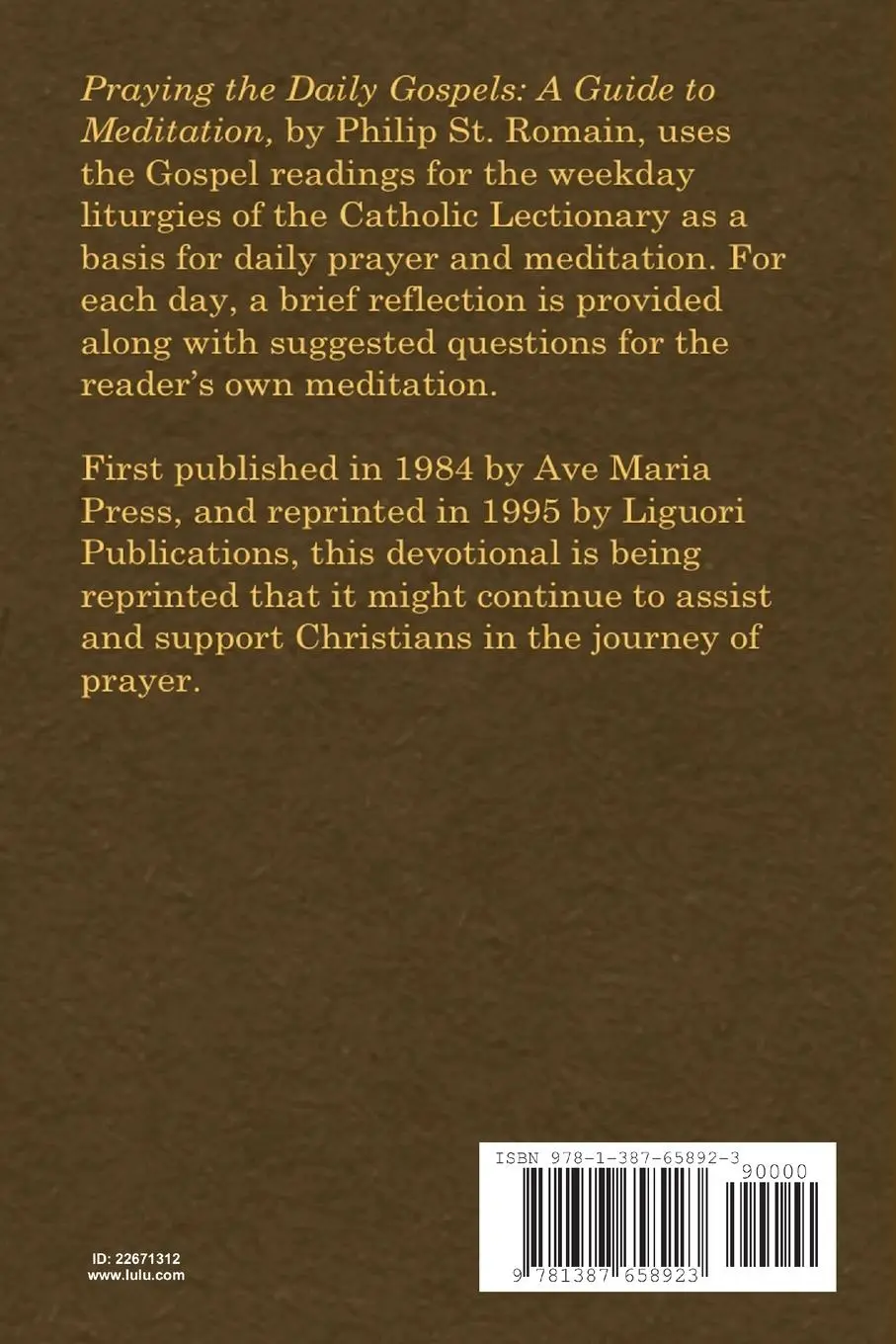 Rückseite: 9781387658923 | Praying the Daily Gospels | A Guide to Meditation | Philip St. Romain